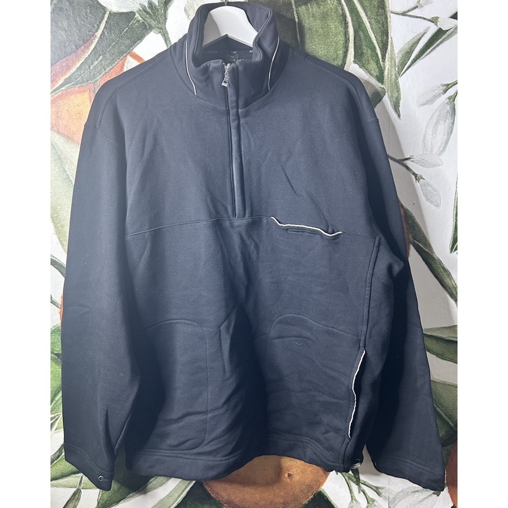 Boss Hugo Boss Golf Small Black Cotton 1/4 Zip Pullover Sweatshirt Pockets